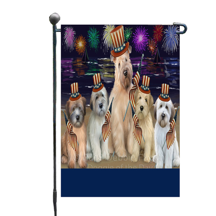 Personalized 4th of July Firework Wheaten Terrier Dogs Custom Garden Flags GFLG-DOTD-A58160