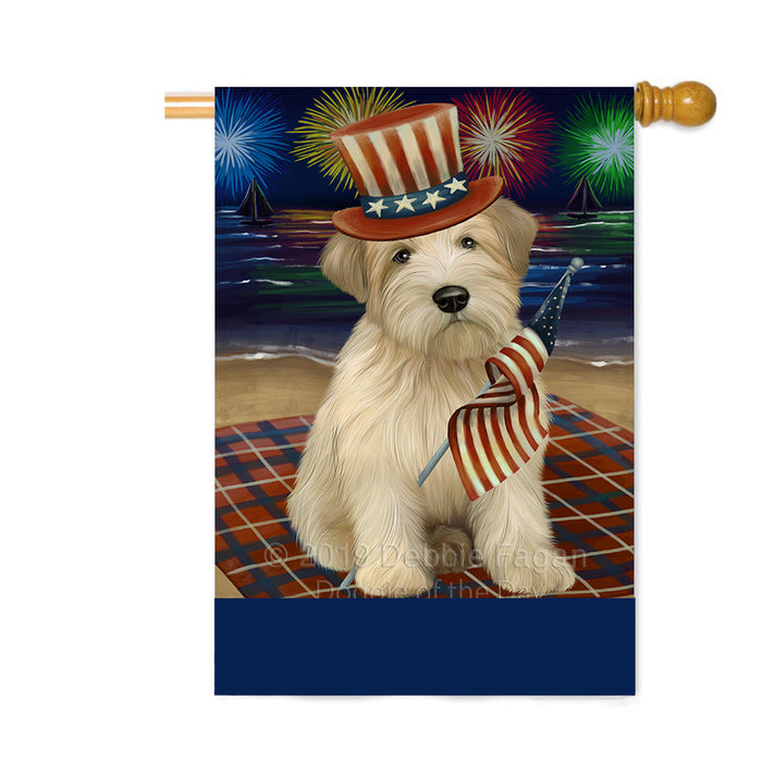 Personalized 4th of July Firework Wheaten Terrier Dog Custom House Flag FLG-DOTD-A58217