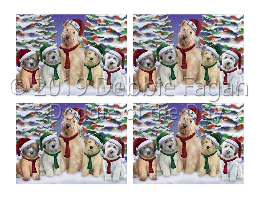 Wheaten Terrier Dogs Christmas Family Portrait in Holiday Scenic Background Placemat