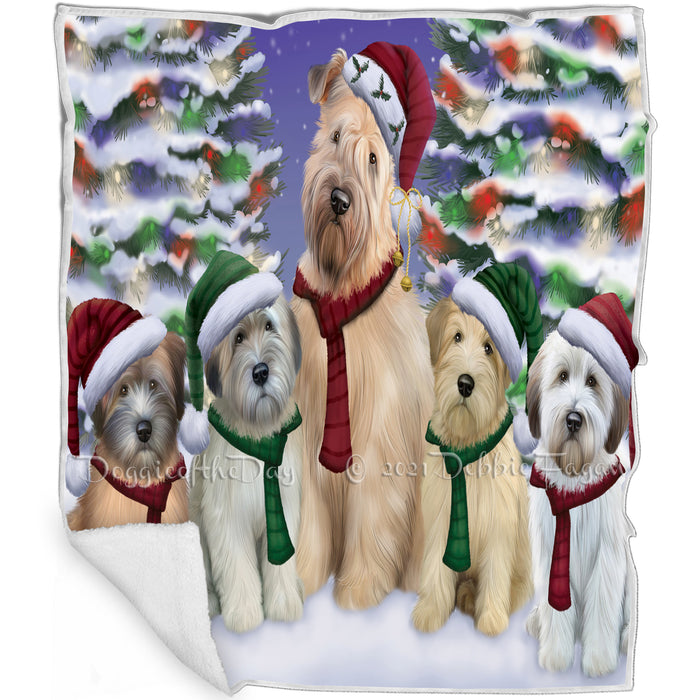 Wheaten Terriers Dog Christmas Family Portrait in Holiday Scenic Background  Blanket BLNKT90786