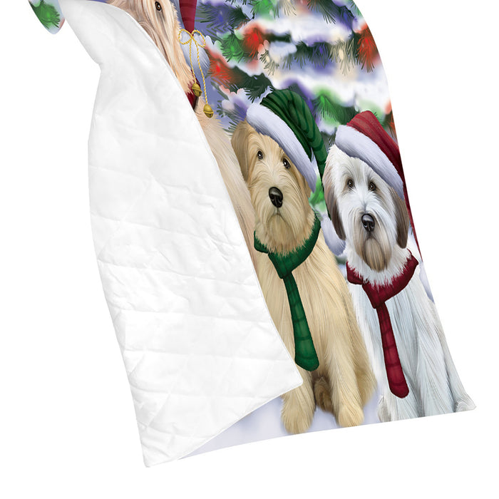 Wheaten Terrier Dogs Christmas Family Portrait in Holiday Scenic Background Quilt