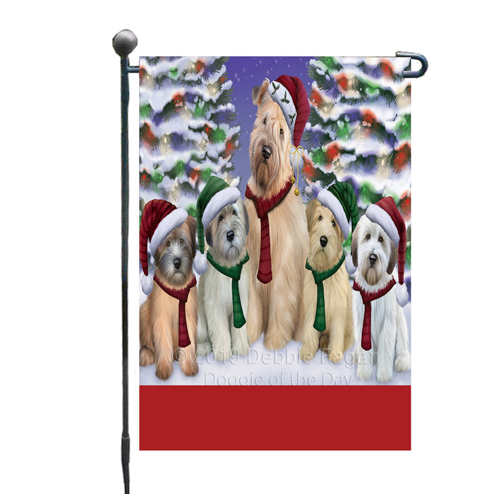 Personalized Christmas Happy Holidays Wheaten Terrier Dogs Family Portraits Custom Garden Flags GFLG-DOTD-A59160