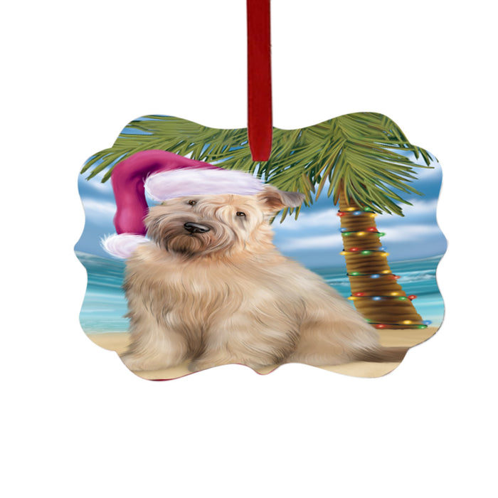 Summertime Happy Holidays Christmas Wheaten Terrier Dog on Tropical Island Beach Double-Sided Photo Benelux Christmas Ornament LOR49406