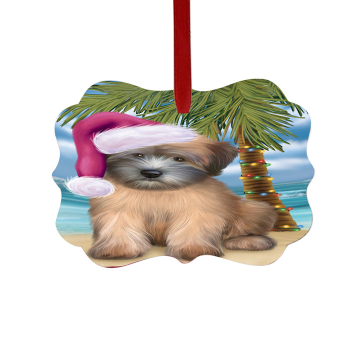 Summertime Happy Holidays Christmas Wheaten Terrier Dog on Tropical Island Beach Double-Sided Photo Benelux Christmas Ornament LOR49407