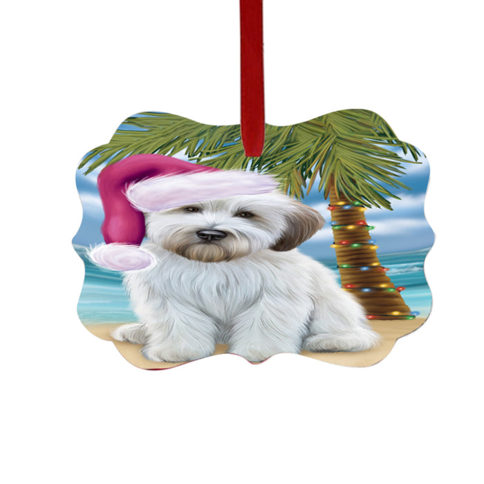 Summertime Happy Holidays Christmas Wheaten Terrier Dog on Tropical Island Beach Double-Sided Photo Benelux Christmas Ornament LOR49408