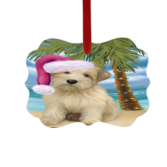 Summertime Happy Holidays Christmas Wheaten Terrier Dog on Tropical Island Beach Double-Sided Photo Benelux Christmas Ornament LOR49409
