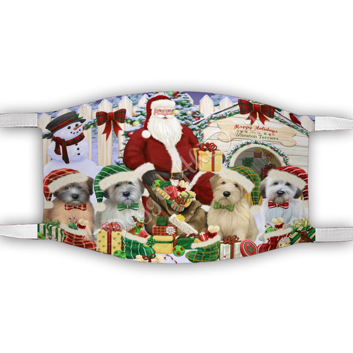 Happy Holidays Christmas Wheaten Terrier Dogs House Gathering Face Mask FM48295