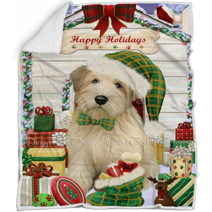 Happy Holidays Christmas Wheaten Terrier House with Presents Blanket BLNKT142145