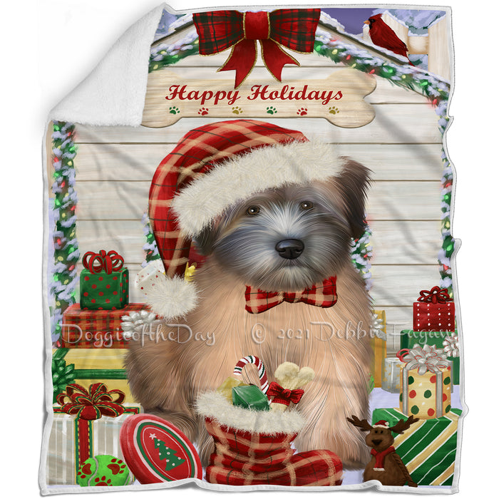 Happy Holidays Christmas Wheaten Terrier House with Presents Blanket BLNKT142147