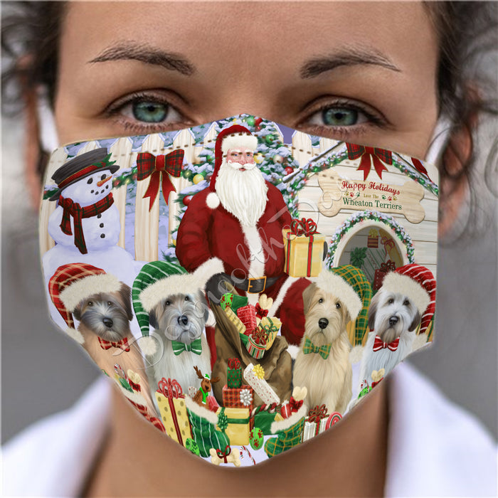 Happy Holidays Christmas Wheaten Terrier Dogs House Gathering Face Mask FM48295
