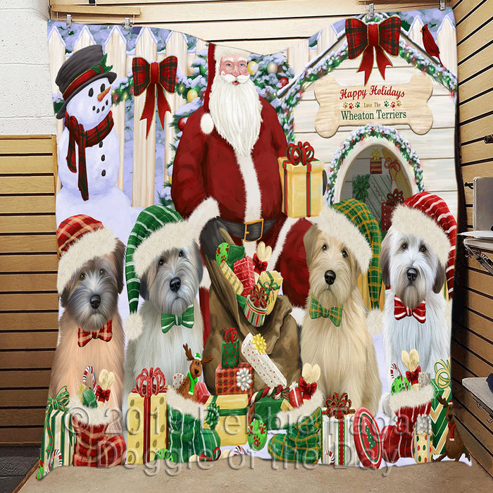 Happy Holidays Christmas Wheaten Terrier Dogs House Gathering Quilt