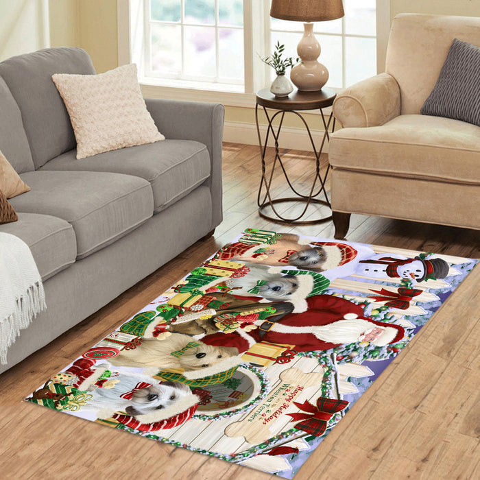 Happy Holidays Christma Wheaten Terrier Dogs House Gathering Area Rug