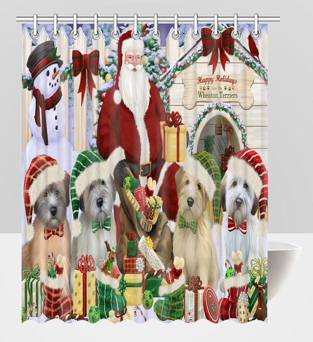 Happy Holidays Christmas Wheaten Terrier Dogs House Gathering Shower Curtain