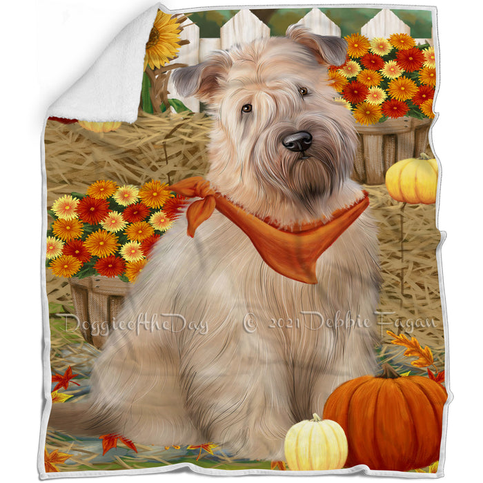 Fall Autumn Greeting Wheaten Terrier Dog with Pumpkins Blanket BLNKT87465