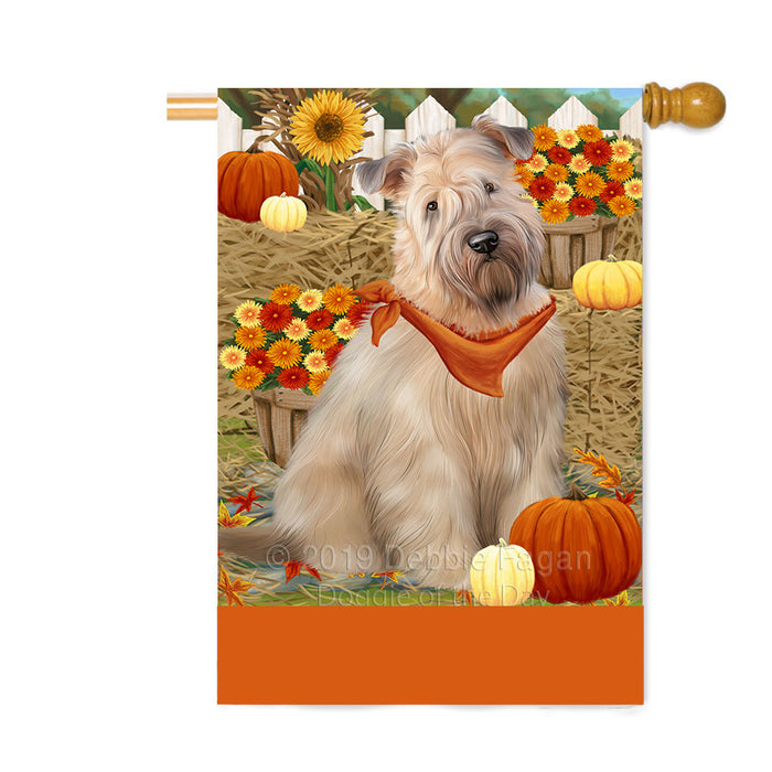Personalized Fall Autumn Greeting Wheaten Terrier Dog with Pumpkins Custom House Flag FLG-DOTD-A62154