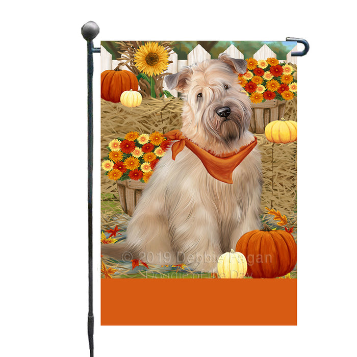 Personalized Fall Autumn Greeting Wheaten Terrier Dog with Pumpkins Custom Garden Flags GFLG-DOTD-A62098