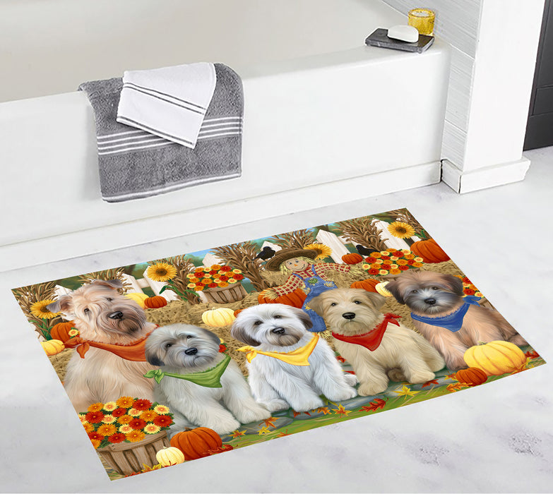 Fall Festive Harvest Time Gathering Wheaten Terrier Dogs Bath Mat