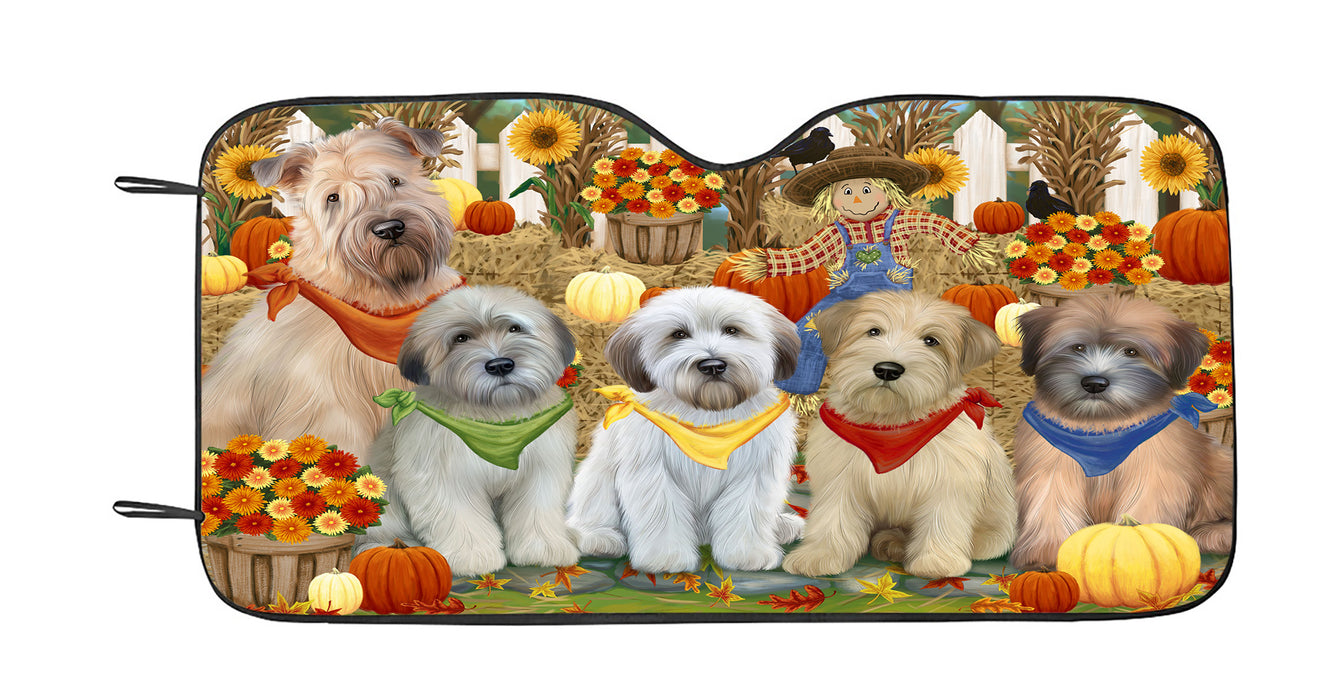 Fall Festive Harvest Time Gathering Wheaten Terrier Dogs Car Sun Shade