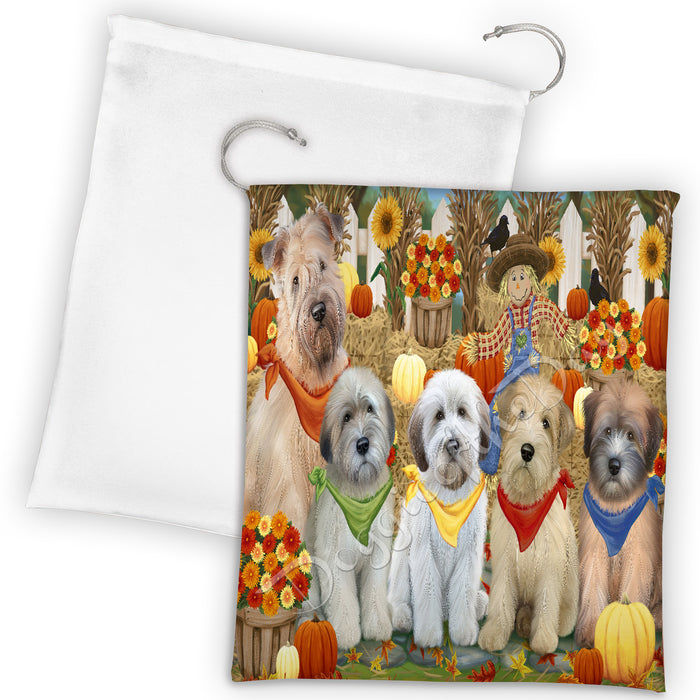 Fall Festive Harvest Time Gathering Wheaton Terrier Dogs Drawstring Laundry or Gift Bag LGB48451
