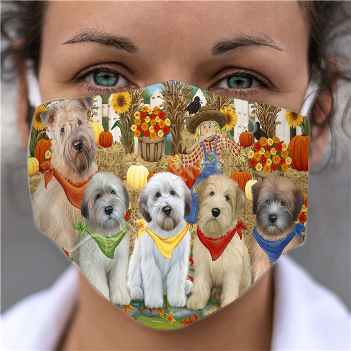 Fall Festive Harvest Time Gathering  Wheaten Terrier Dogs Face Mask FM48584