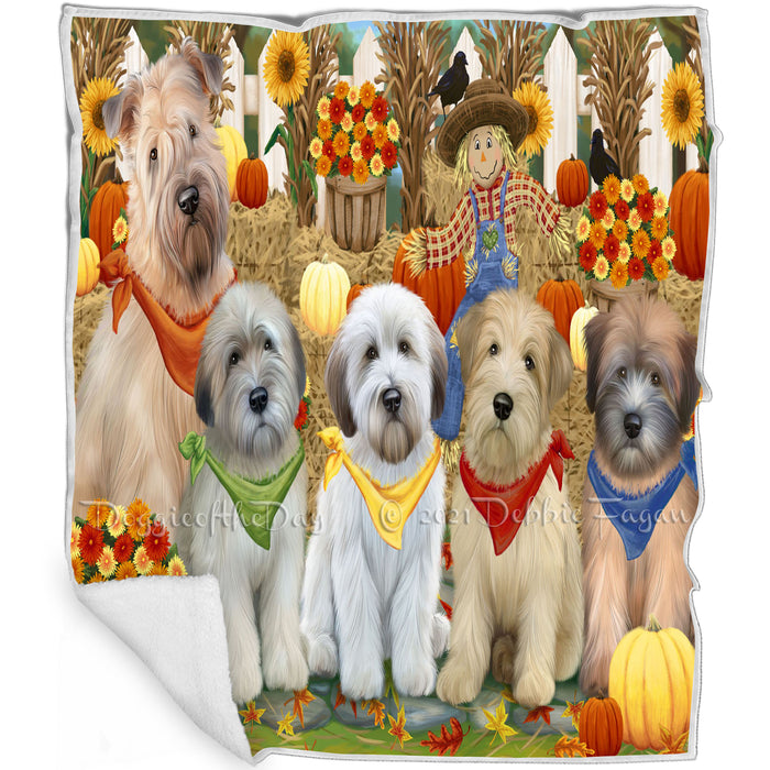 Fall Festive Gathering Wheaten Terrier Dogs with Pumpkins Blanket BLNKT142423