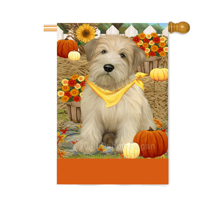 Personalized Fall Autumn Greeting Wheaten Terrier Dog with Pumpkins Custom House Flag FLG-DOTD-A62156