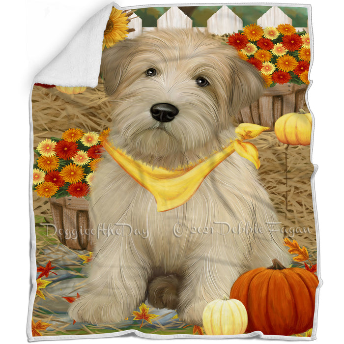 Fall Autumn Greeting Wheaten Terrier Dog with Pumpkins Blanket BLNKT87474