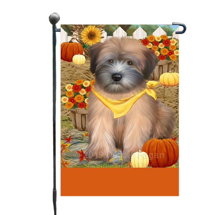 Personalized Fall Autumn Greeting Wheaten Terrier Dog with Pumpkins Custom Garden Flags GFLG-DOTD-A62101