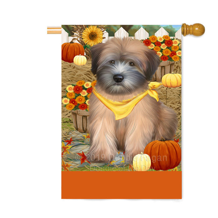 Personalized Fall Autumn Greeting Wheaten Terrier Dog with Pumpkins Custom House Flag FLG-DOTD-A62157