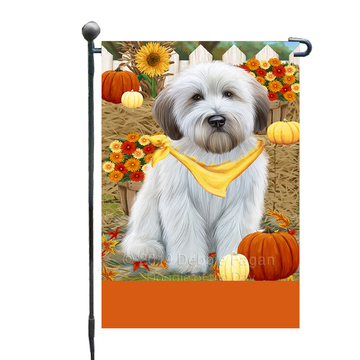 Personalized Fall Autumn Greeting Wheaten Terrier Dog with Pumpkins Custom Garden Flags GFLG-DOTD-A62102