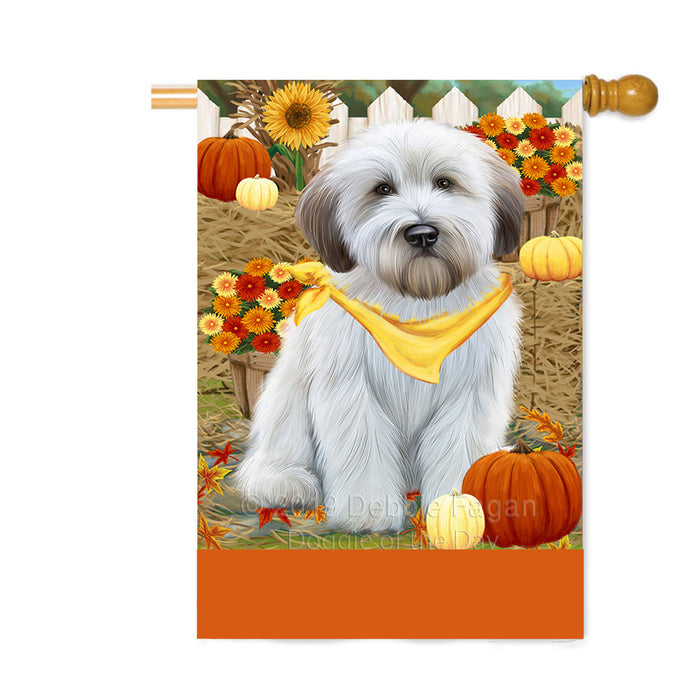 Personalized Fall Autumn Greeting Wheaten Terrier Dog with Pumpkins Custom House Flag FLG-DOTD-A62158