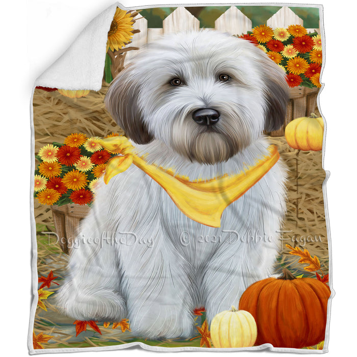 Fall Autumn Greeting Wheaten Terrier Dog with Pumpkins Blanket BLNKT87492