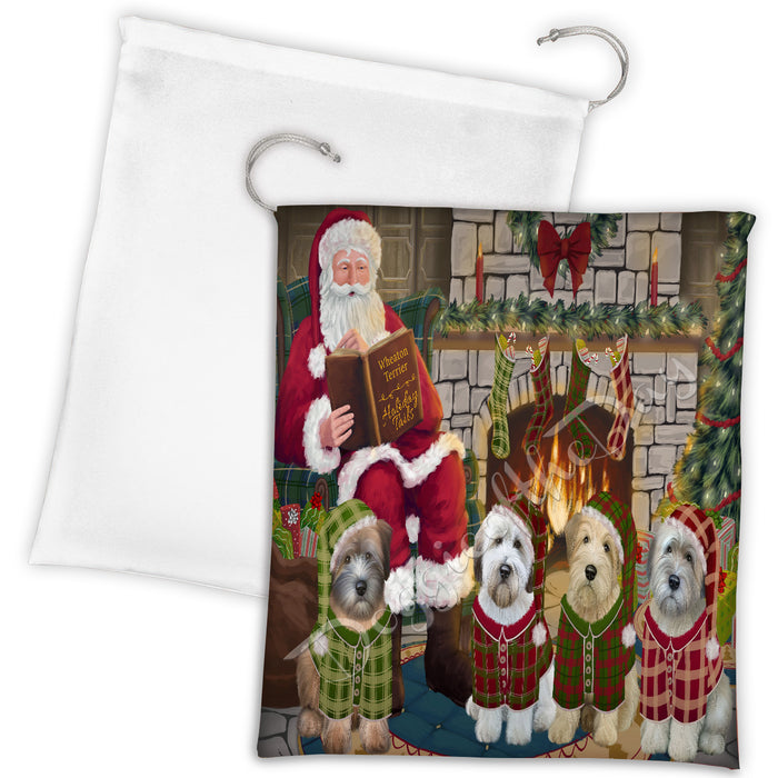 Christmas Cozy Holiday Fire Tails Wheaten Terrier Dogs Drawstring Laundry or Gift Bag LGB48548