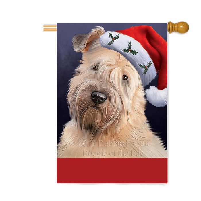 Personalized Christmas Holidays Wheaten Terrier Dog Wearing Santa Hat Portrait Head Custom House Flag FLG-DOTD-A59924