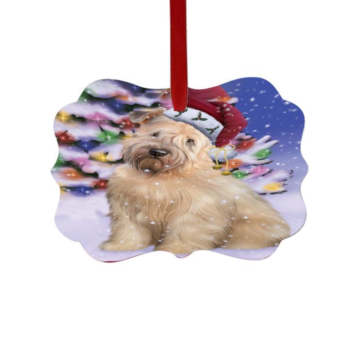 Winterland Wonderland Wheaten Terrier Dog In Christmas Holiday Scenic Background Double-Sided Photo Benelux Christmas Ornament LOR49657