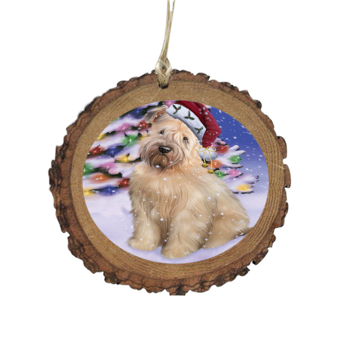 Winterland Wonderland Wheaten Terrier Dog In Christmas Holiday Scenic Background Wooden Christmas Ornament WOR49657