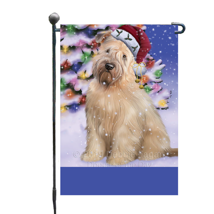 Personalized Winterland Wonderland Wheaten Terrier Dog In Christmas Holiday Scenic Background Custom Garden Flags GFLG-DOTD-A61436