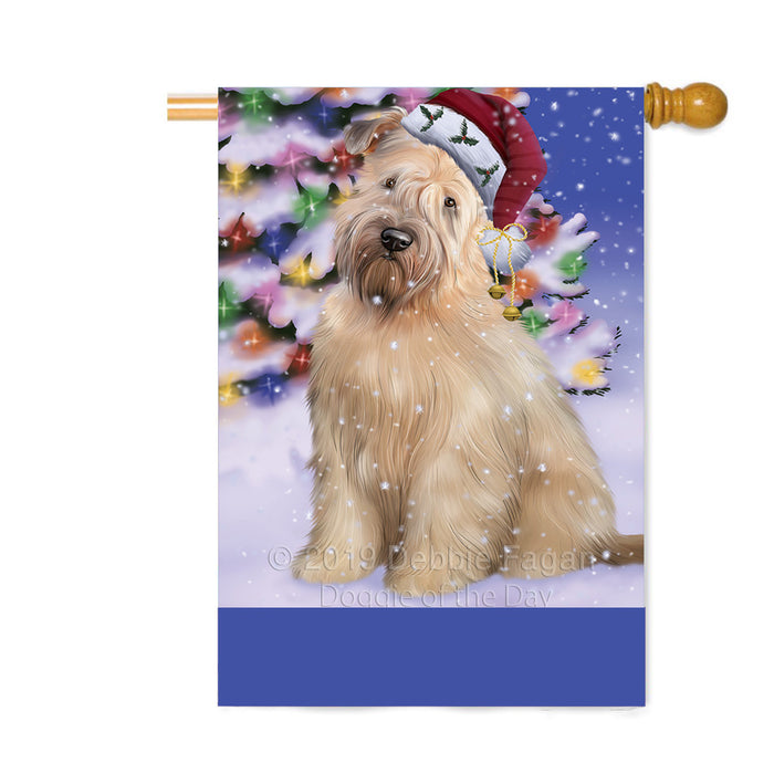Personalized Winterland Wonderland Wheaten Terrier Dog In Christmas Holiday Scenic Background Custom House Flag FLG-DOTD-A61492