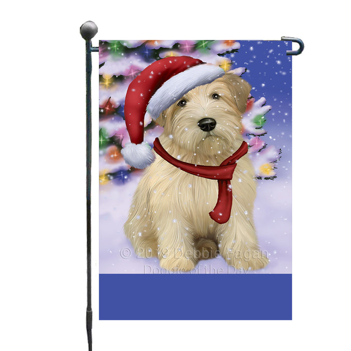 Personalized Winterland Wonderland Wheaten Terrier Dog In Christmas Holiday Scenic Background Custom Garden Flags GFLG-DOTD-A61439