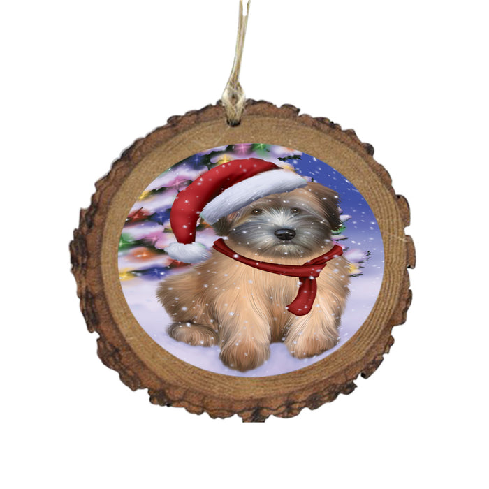 Winterland Wonderland Wheaten Terrier Dog In Christmas Holiday Scenic Background Wooden Christmas Ornament WOR49658