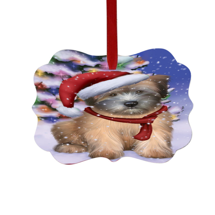 Winterland Wonderland Wheaten Terrier Dog In Christmas Holiday Scenic Background Double-Sided Photo Benelux Christmas Ornament LOR49658