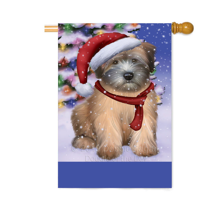 Personalized Winterland Wonderland Wheaten Terrier Dog In Christmas Holiday Scenic Background Custom House Flag FLG-DOTD-A61493