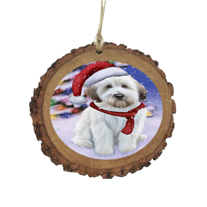 Winterland Wonderland Wheaten Terrier Dog In Christmas Holiday Scenic Background Wooden Christmas Ornament WOR49659