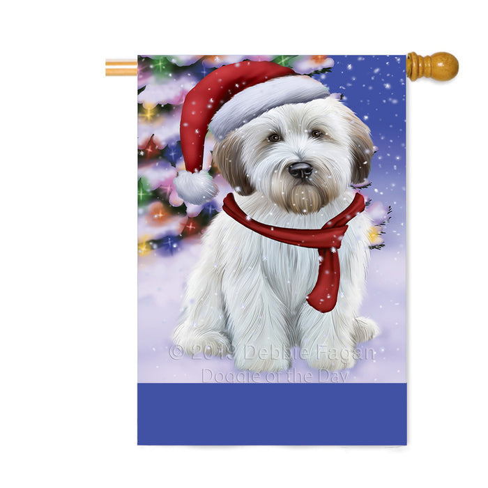 Personalized Winterland Wonderland Wheaten Terrier Dog In Christmas Holiday Scenic Background Custom House Flag FLG-DOTD-A61494