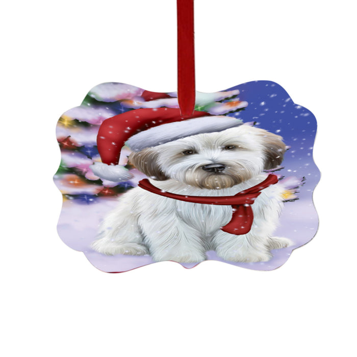Winterland Wonderland Wheaten Terrier Dog In Christmas Holiday Scenic Background Double-Sided Photo Benelux Christmas Ornament LOR49659