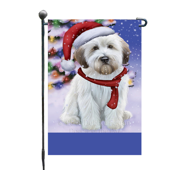 Personalized Winterland Wonderland Wheaten Terrier Dog In Christmas Holiday Scenic Background Custom Garden Flags GFLG-DOTD-A61438