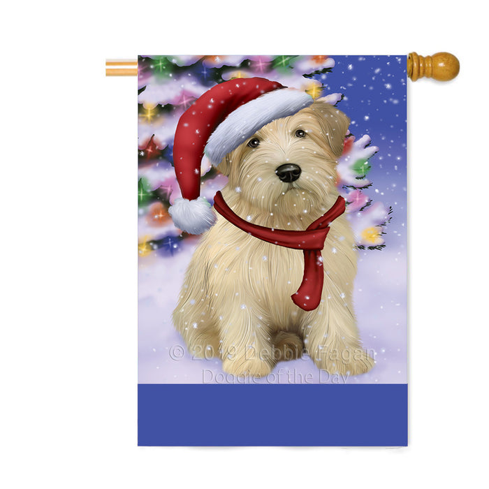 Personalized Winterland Wonderland Wheaten Terrier Dog In Christmas Holiday Scenic Background Custom House Flag FLG-DOTD-A61495