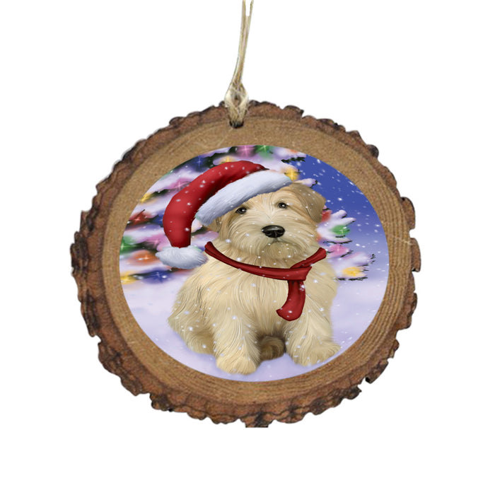 Winterland Wonderland Wheaten Terrier Dog In Christmas Holiday Scenic Background Wooden Christmas Ornament WOR49660