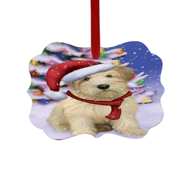 Winterland Wonderland Wheaten Terrier Dog In Christmas Holiday Scenic Background Double-Sided Photo Benelux Christmas Ornament LOR49660