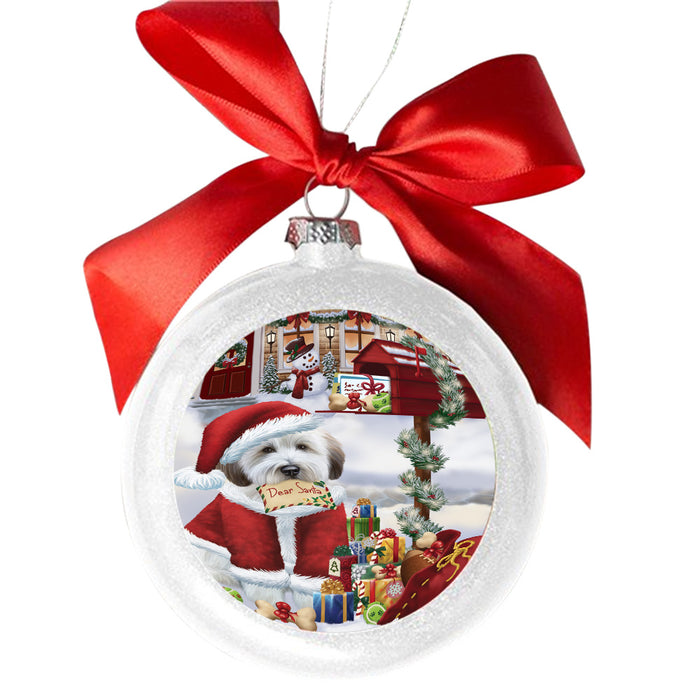 Wheaten Terrier Dog Dear Santa Letter Christmas Holiday Mailbox White Round Ball Christmas Ornament WBSOR49094